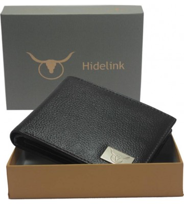 Hidelink Men Black Genuine Leather Wallet  (5 Card Slots)