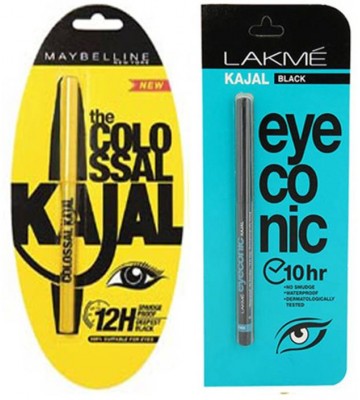 Maybelline the colossal kajal with lakme kajal pack of 2  (Set of 2)