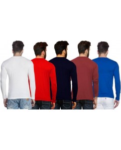 Tripr Solid Men's V-neck Multicolor, Red, Dark Blue, White, Maroon, Blue T-Shirt  (Pack of 5)