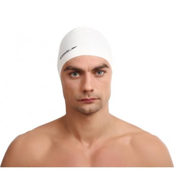 Speedo Unisex-Adult Plain Flat Silicone Swimming Cap  (White, Pack of 1)