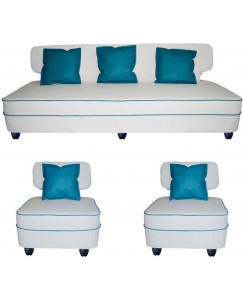 Bharat Lifestyle Butterfly Leatherette 3 + 1 + 1 White & Blue Sofa Set