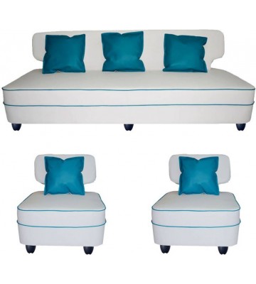 Bharat Lifestyle Butterfly Leatherette 3 + 1 + 1 White & Blue Sofa Set