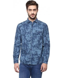 SF Jeans by Pantaloons Men's Printed Casual Dark Blue Shirt