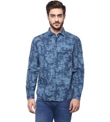 SF Jeans by Pantaloons Men's Printed Casual Dark Blue Shirt