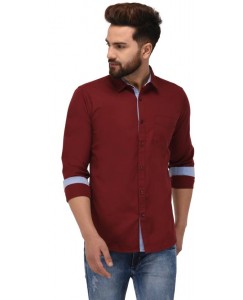 Jack Royal Men Solid Casual Maroon Shirt