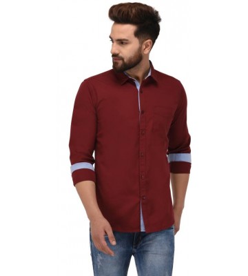 Jack Royal Men Solid Casual Maroon Shirt