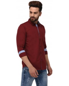 Jack Royal Men Solid Casual Maroon Shirt