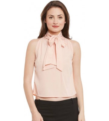 Popnetic Casual Sleeveless Solid Women Pink Top