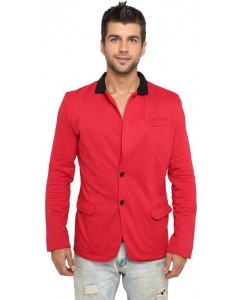 LUCfashion Self Design Single Breasted Casual Men's Blazer  (Red, Black)