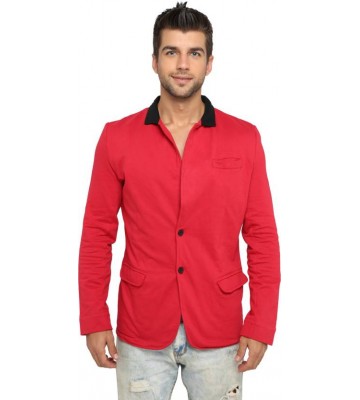 LUCfashion Self Design Single Breasted Casual Men's Blazer  (Red, Black)