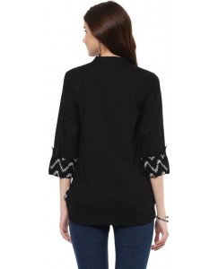 Krapal Party 3/4th Sleeve Printed Women Black Top